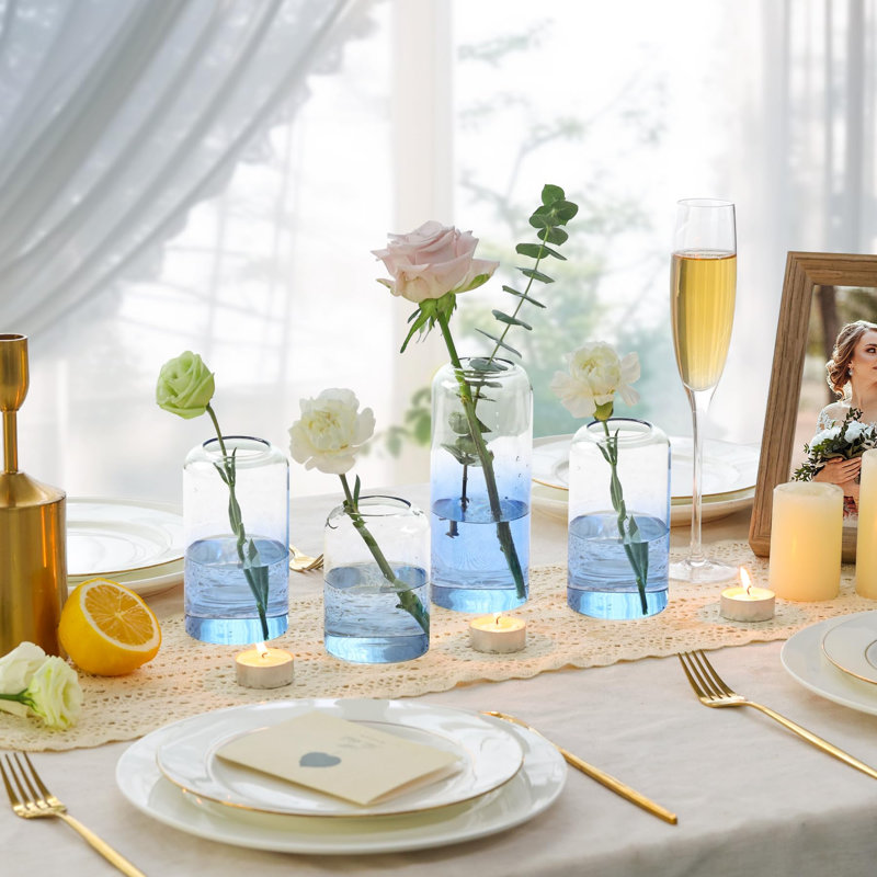Ensemble de 12 petits vases à fleurs en verre, Bleu