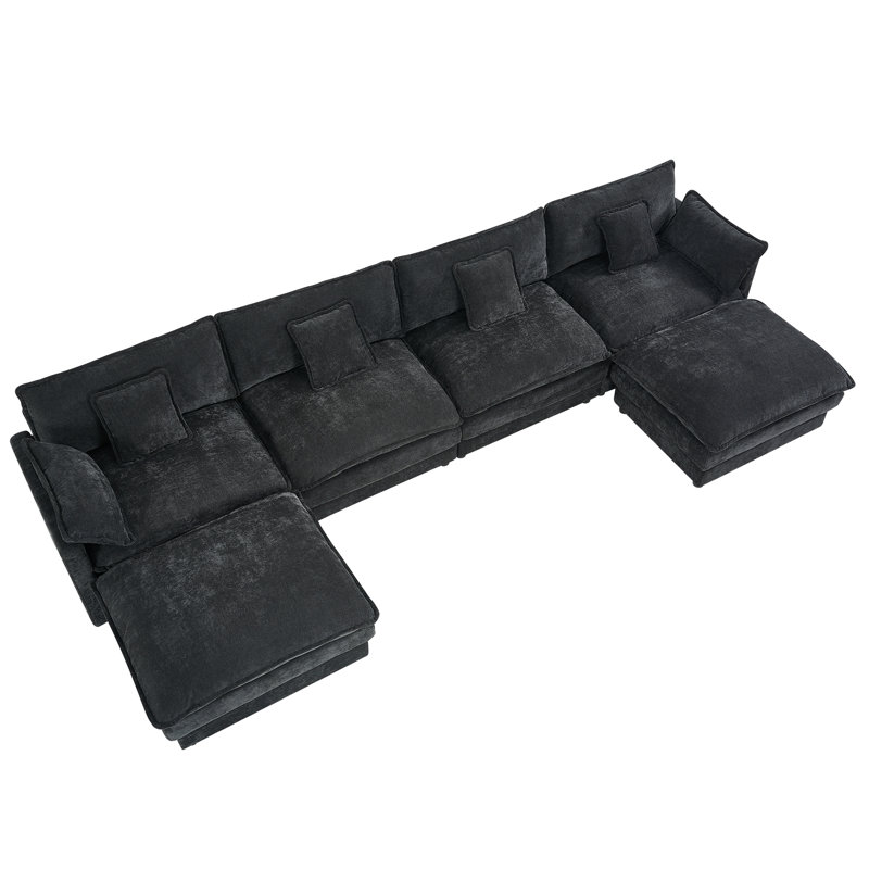 Canapé modulaire surdimensionné en U avec repose-pieds Maarif, Velours noir