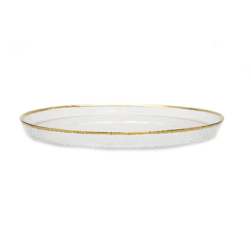 Jantes surélevées en verre galet S / 4 avec bordure dorée.