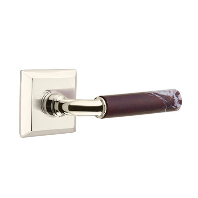Emtek Select Privacy Leverset w/ Quincy Rosette & R-Bar Stem, Rosso Levanto Marble Lever (CF)