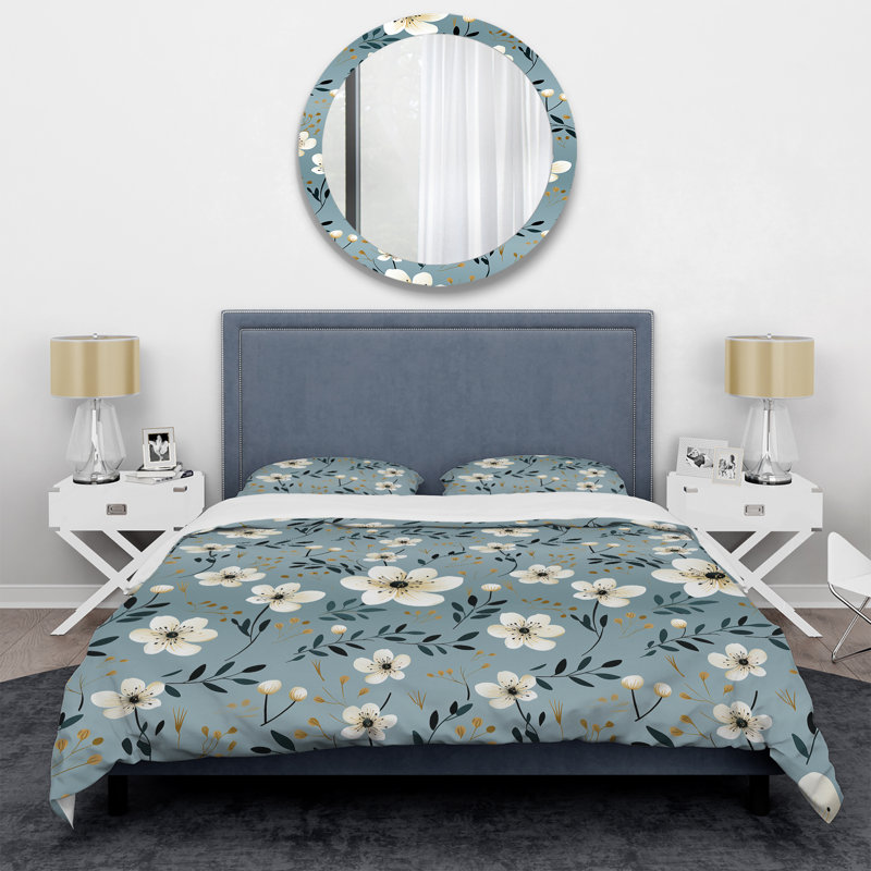 Minimalist Beauty Floral Pattern In Ivory I - Ensemble de housse de couette à motif floral