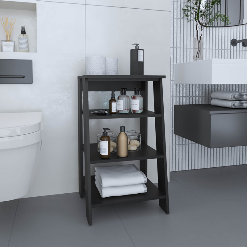 Linen Cabinet 29.7"H, Four Shelves, Vertical, Black, Black, 29.74" H x 16.94" W x 17.34" D