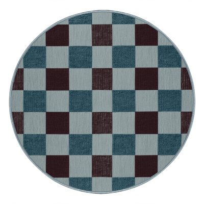 Machine Washable Checkered Blue Area Rug