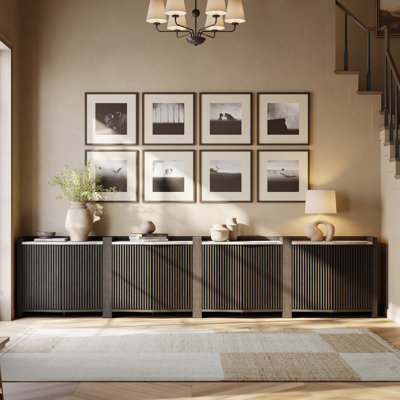 35 Inch Sideboard Buffet Cabinet with Storage, Set of 4, Ebony by Wrought Studio