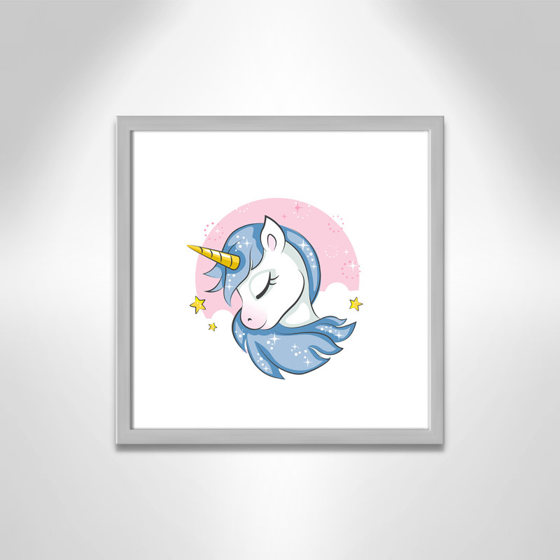 Impression sur papier Sparkly Unicorn, H 16 po x l 16 po x P 1,18 po, Encadré de boîte argent