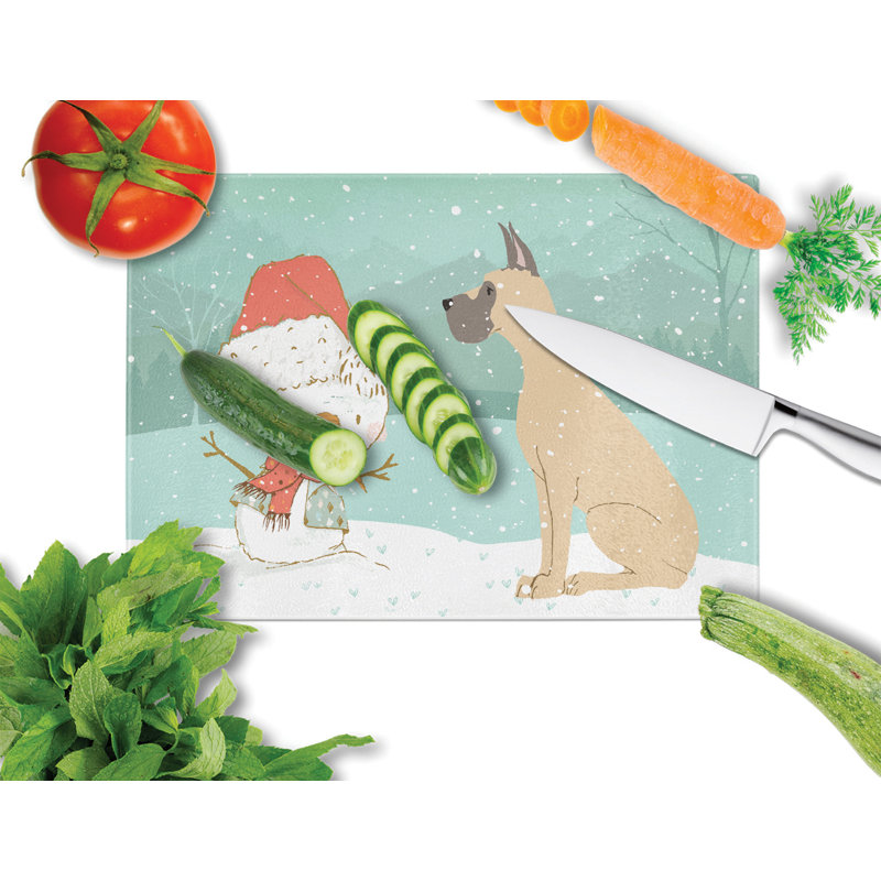 Planche à découper noël bonhomme de neige en verre trempé caroline, Grand Danois fauve avec oreilles coupées