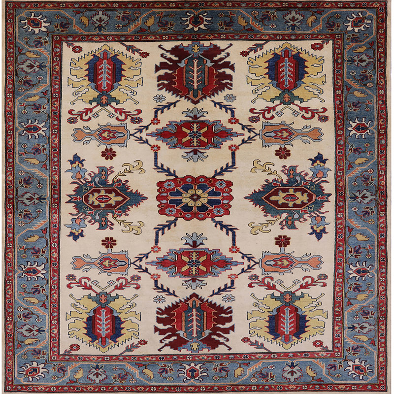 Tapis oriental rouge / gris / ivoire, Carré 4 pi