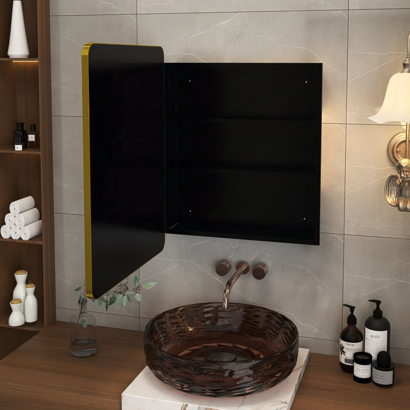 Armoire à pharmacie avec miroir Johnese, Or, H 30 po x l 24 po x P 4,9 po