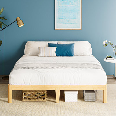 Structure de lit plateforme en bambou naturel de 12 pouces, lit en bois massif avec lattes en métal, aucun sommier requis, assemblage facile