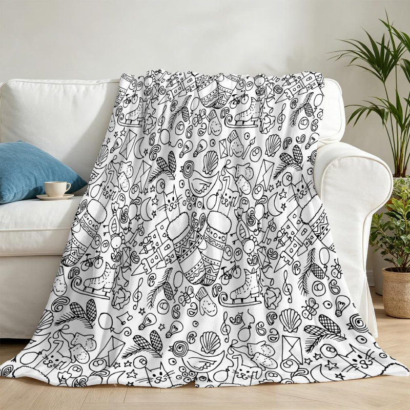 Jeté en molleton blanc ultra doux en flanelle, imprimé d'un seul côté, Jeté 50 po x 60 po