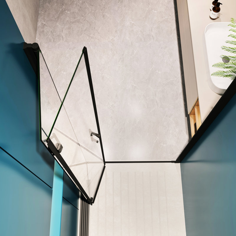 Porte de douche en verre trempé de 1/4 po 3072 - Pivot universel, noir mat, 30 po à 31 3/8 po de largeur, 72 po de hauteur, poignée en acier inoxydable, fonction de résistance aux fuites, verre pivotant facile à installer, largeur,