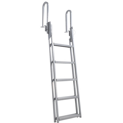 5 Steps Flip Up Dock Ladder, 350lbs Anti-Corrosion Aluminum Pontoon Boat Ladder with Widen Non-Slip Pedals, Adjustable Marine Ladder for Lake, Pool and RV Boarding