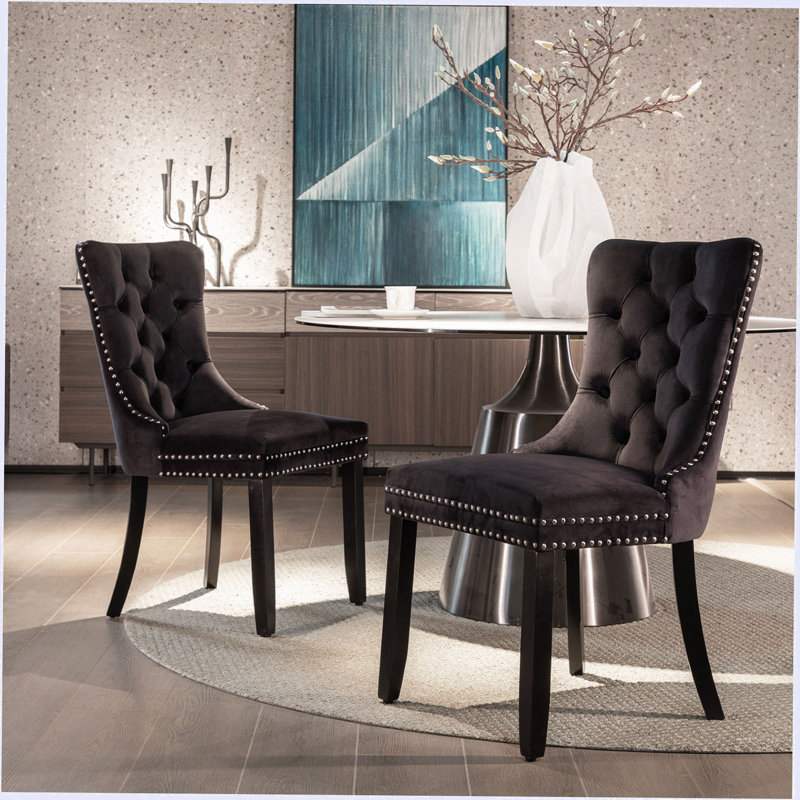 Geddy 20'' H Tufted Velvet Upholstered Side Chair, Black, Black