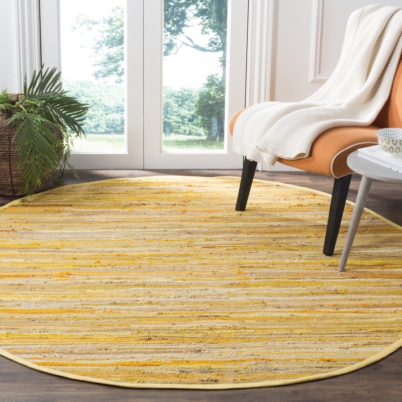 Tapis rayé en coton tissé à la main Caldina, Rond 6 pi