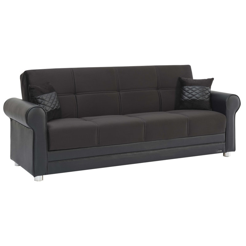 Sara Fabric Upholstered 3-in-1 Sleeper Sofa Bed with Storage, Black Polyester, 36.61"H x 87.79"W x 33.46"D