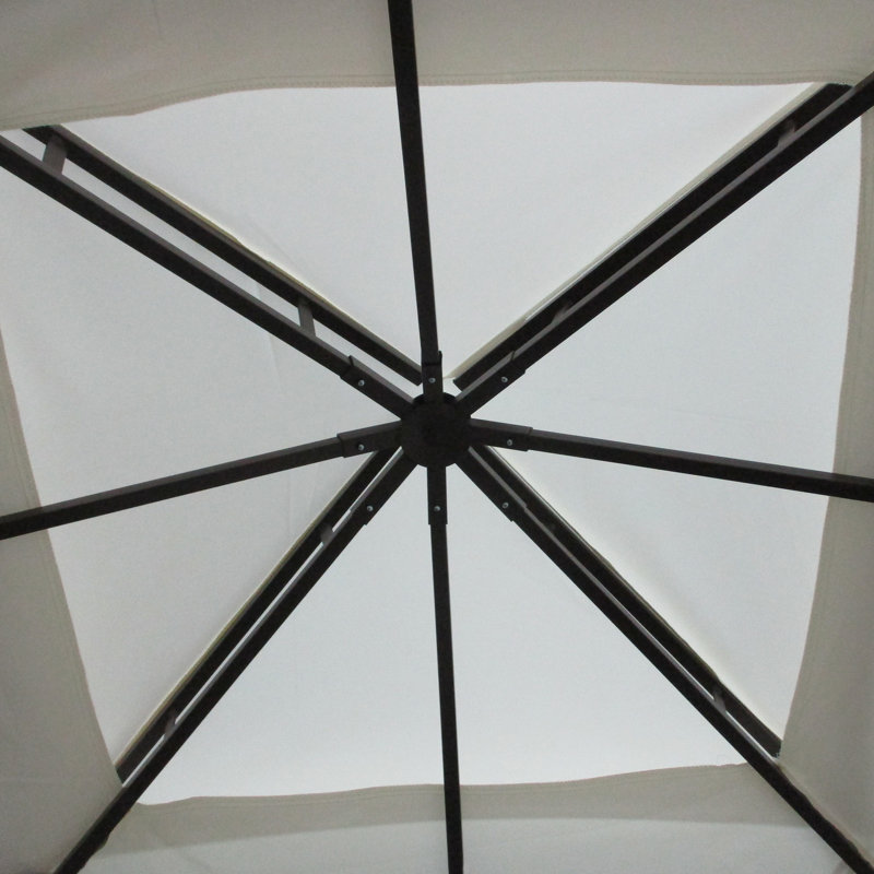 Gazebo de terrasse 3 m x 3 m, belvédère extérieur à double toit avec rideaux d'intimité, abri de jardin à structure en aluminium