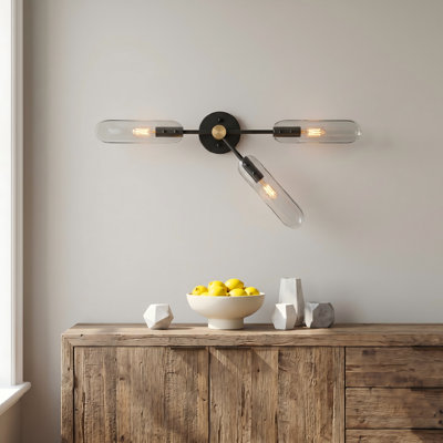 3-Light 28.74" Hardwired Dimmable Wall Sconce with Smoky Grey Curved Glass