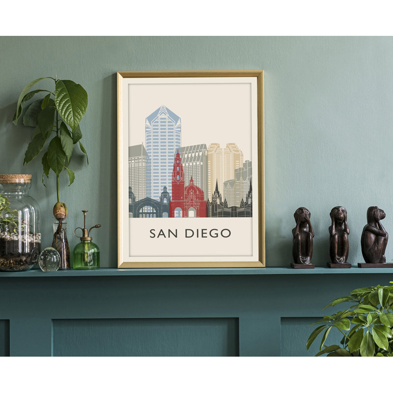 Illustration de San Diego, villes américaines, affiche non encadrée, impression d'art de l'État de Californie
