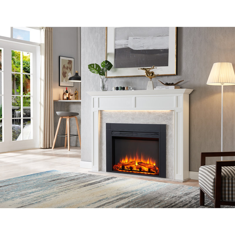 Perlo 36" W Electric Fireplace Insert with Adjustable Flames, Fire Cracking Sound  Remote Control