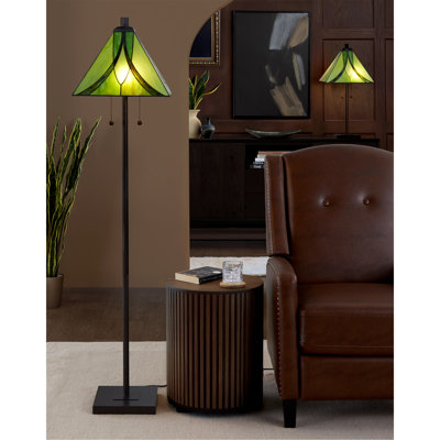 Lampe sur pied 63 po en métal bronze huilé avec verre vert
