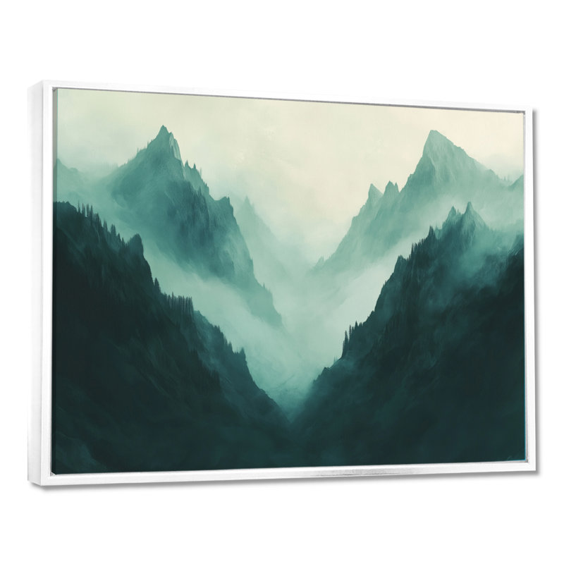 Décoration murale en toile Teal Mist Mountain Peaks I - Paysage vert, H 24 po x l 32 po, Cadre flottant blanc