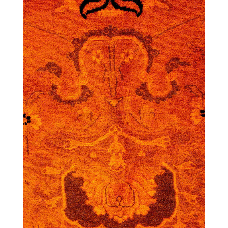 Tapis orange noué à la main de conception unique Chimel