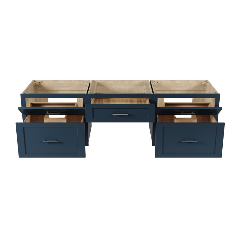 Meuble-lavabo double mural flottant avec bureau 72 po Disar, Bleu