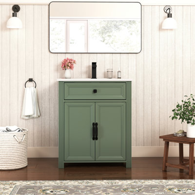 Modern Bathroom Vanity Set with Reinforced Legs & Painted Surface, Mid-Century Freestanding Bathroom Vanity Sink with Storage