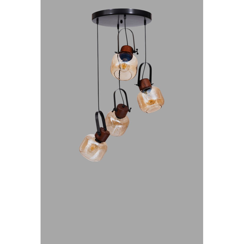 Lustre, Miel / noyer / noir, 4 étages, Quatre lumières