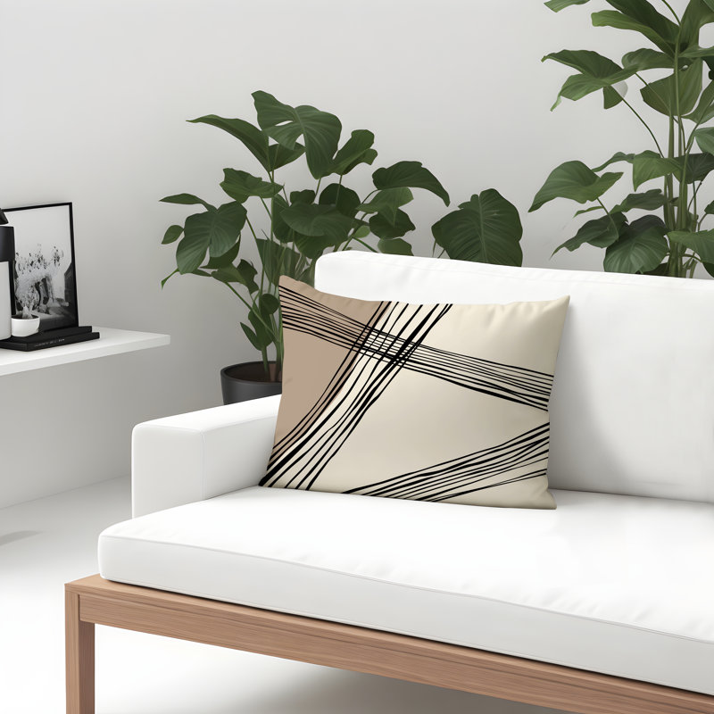 Cassie Abstract Outdoor Reversible Throw Pillow, Beige, 14"H x 20"W