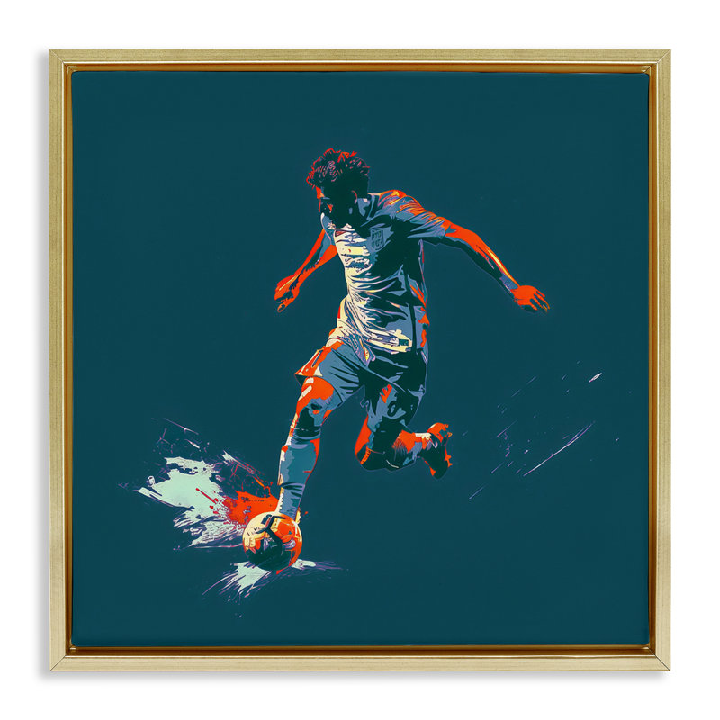 Art mural sur toile flottant "Winning soccer soccer" gris par Lazar Studio, Doré, H 18 po x l 18 po