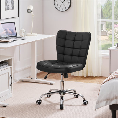 Modern Tufted Armless Leather Desk Chair