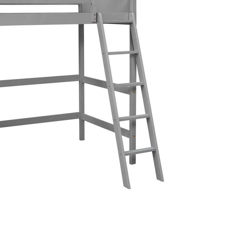 Lit mezzanine en bois massif avec lit simple, gris - Design élégant et moderne, Gris