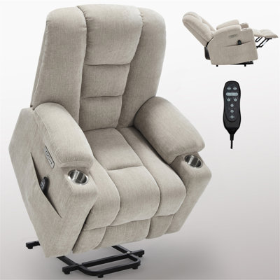Fauteuil inclinable Power Lift avec massage et chaleur pour personnes âgées, fauteuils inclinables larges, mécanisme de mouvement robuste avec ports USB et de type C, 2 porte-gobelets en acier