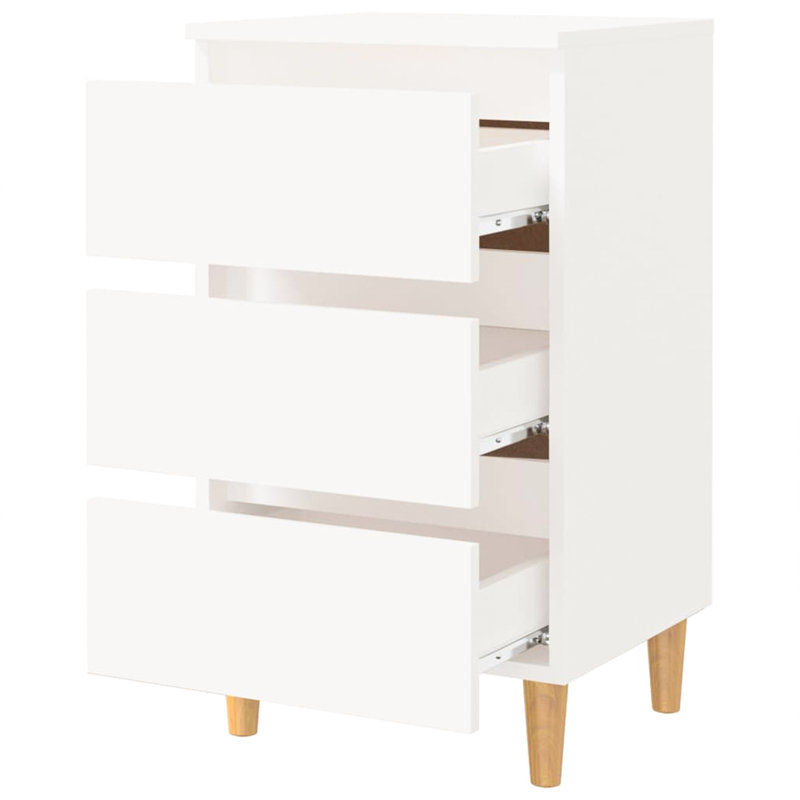 Solihull Bed Cabinet with Solid Wood Legs, White, 1