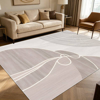 Tapis à motif géométrique minimaliste abstrait au ton neutre de 1 pièce pour salon, doux et confortable, convenant à toutes les saisons, facile à entretenir et lavable à la machine, tapis de dessous de table convenant à une entrée, une chambre à coucher, une salle à manger,