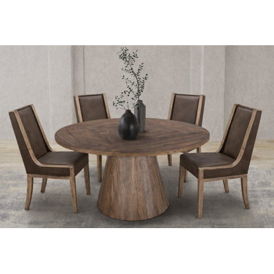 Balam, table de salle à manger ronde avec 4 chaises rembourrées en brun