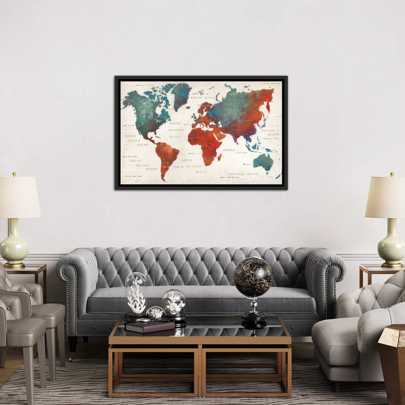 Monde coloré I - Impression, H 40 po x l 60 po x 1,5 po, Toile avec cadre noir