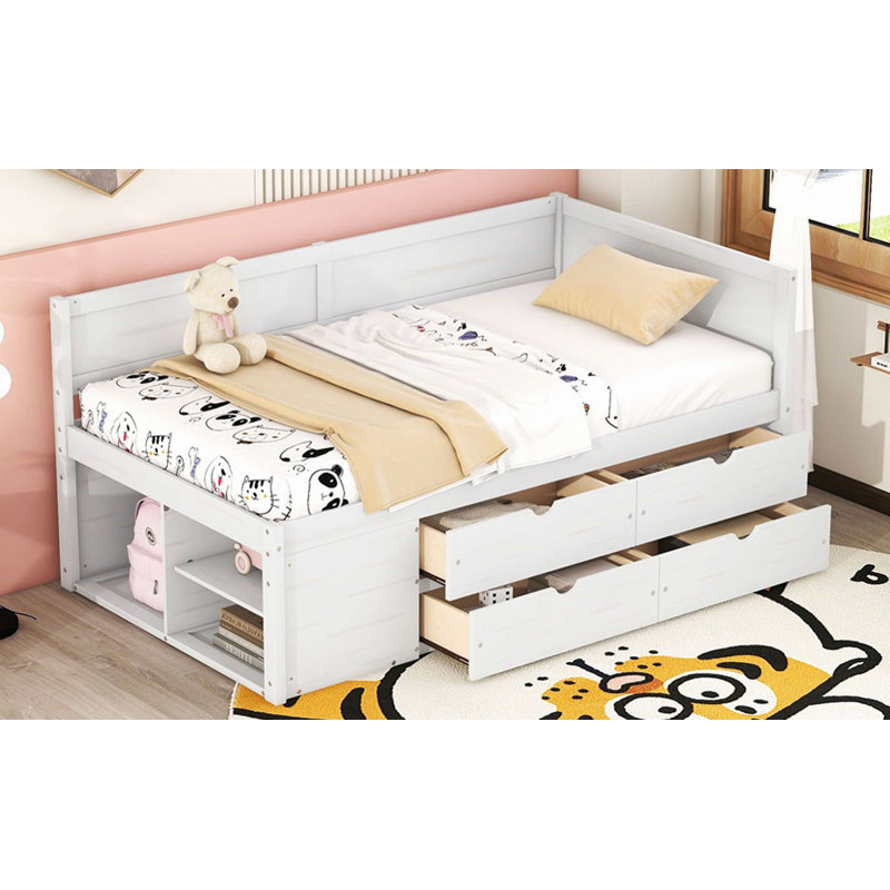 Daybed With Drawers And Shelves, Twin, White