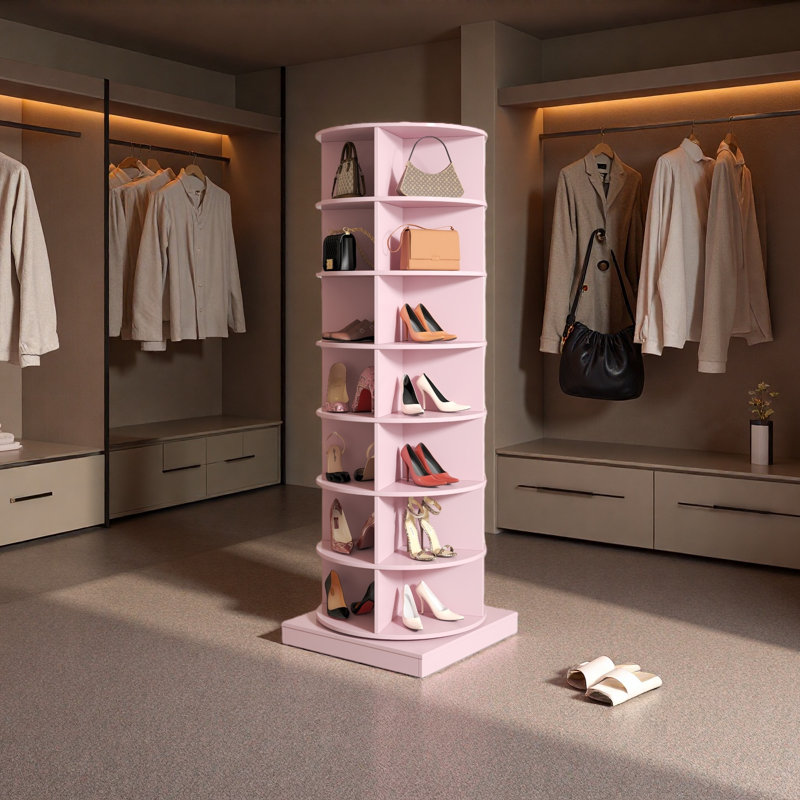 Armoire à chaussures rotative 360 7 niveaux, Rose, 7