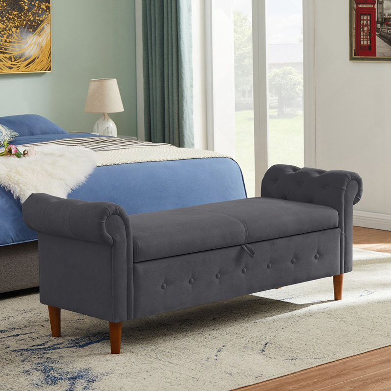 Multifunctional Storage Rectangular Sofa Stool, Dark Gray