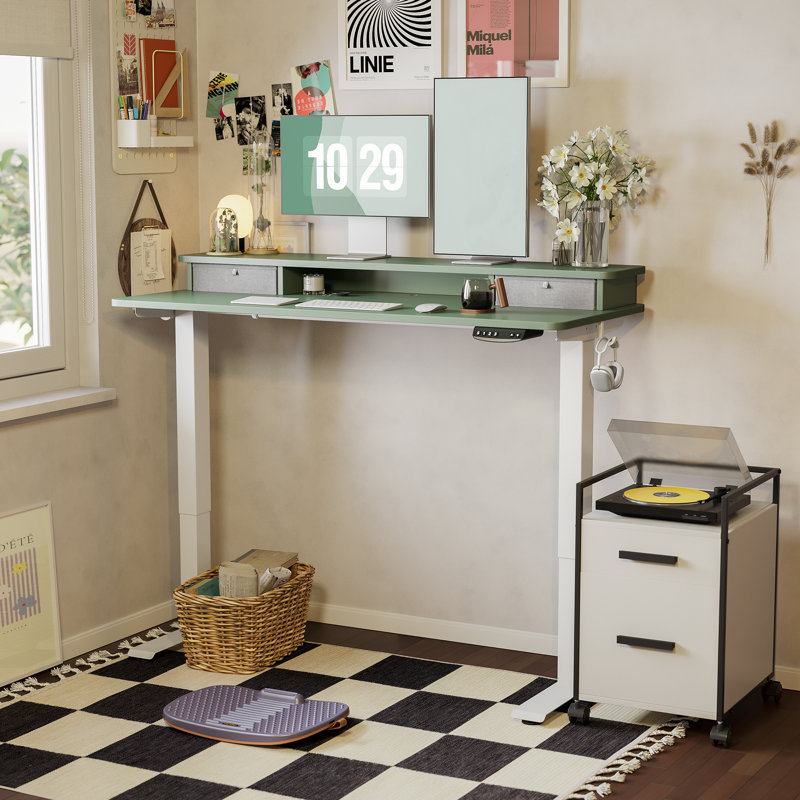 Bureau debout à hauteur ajustable Eliuth, H 46 po x l 48 po x P 24 po, Vert/blanc