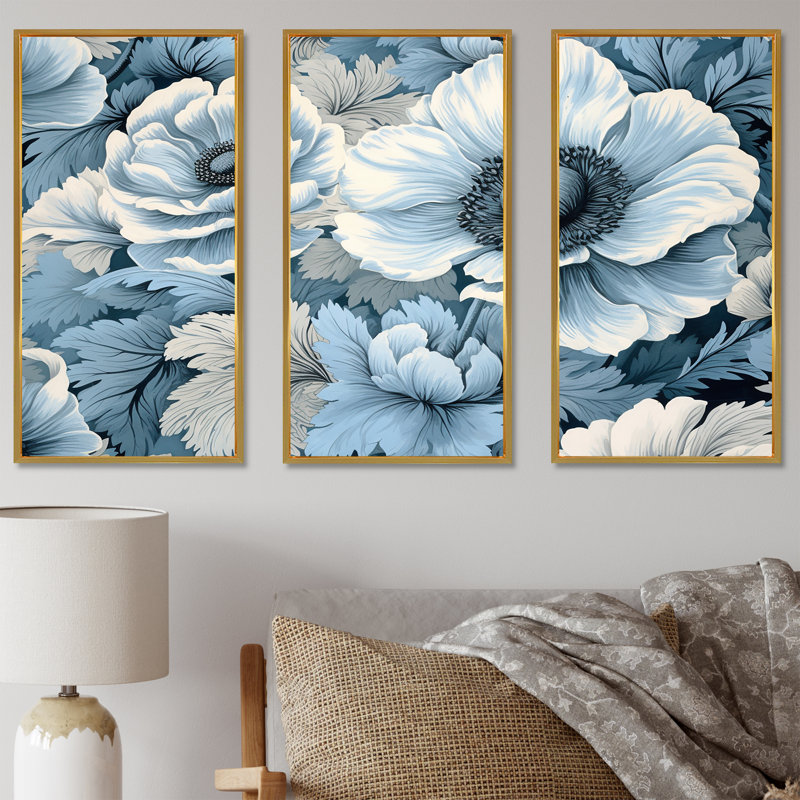 Ensemble de décorations murales bleues et grises Euphoria, Cadre flottant doré, H 40 po x l 60 po x P 1 po