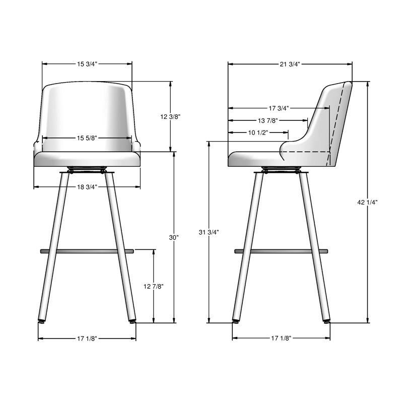 Tabouret de bar et de comptoir pivotant Alferd, Tabouret de bar (siège d'une hauteur de 30 po), Gris brillant, Gris argenté