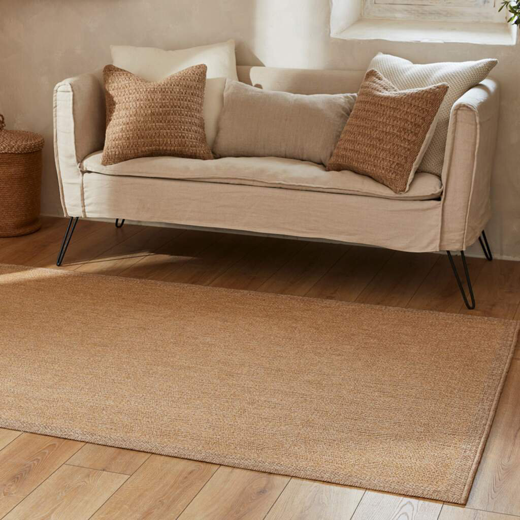 Teppich Wohnzimmer Jute-Look Beige - Boho-Stil Geo-Muster - In-& Outdoor-Teppich