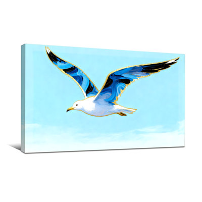 Nautical  Beach Flying Seagull With Blue Wings And White Body