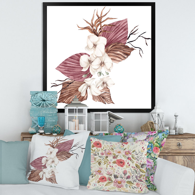 Bouquet de fleurs tropicales blanches I - reproduction d'art sur toile traditionnelle, H 16 po x l 16 po x P 1 po, Noir