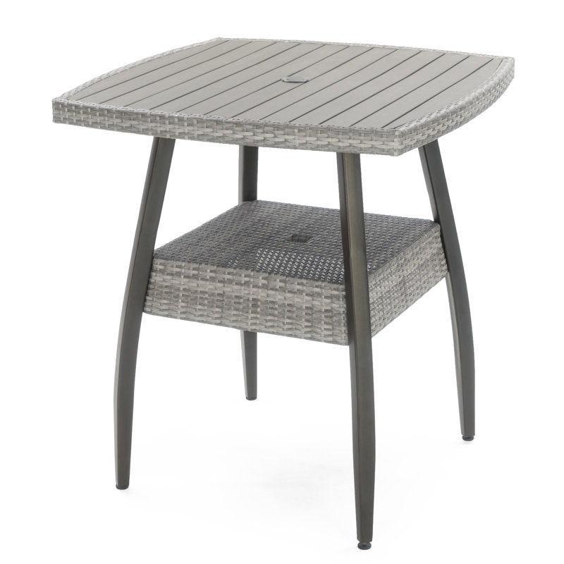 Fionnula 38" W Square Wood and Aluminum Patio Bar Table with Umbrella Hole