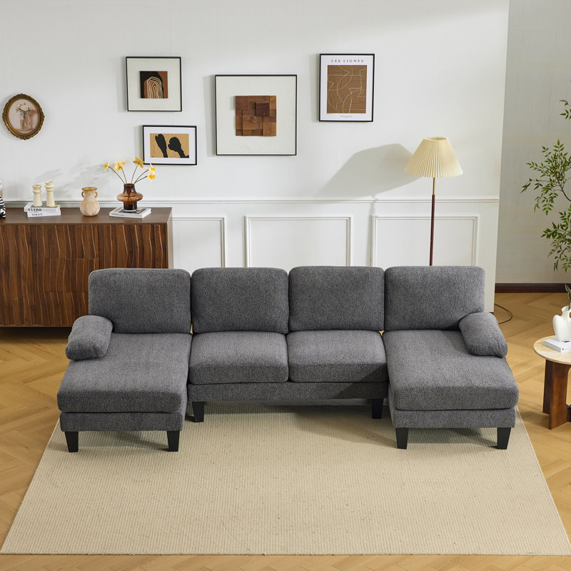 Canapé modulaire 110 po en chenille gris, Gris chenille