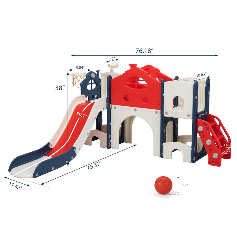 Red and Blue Multi-Functional Kids Climber Slide Playset